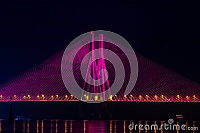 Night View of Bandra Worli Sea Link Bridge, Mumbai, India. This is a scenic constraction Stock Photo